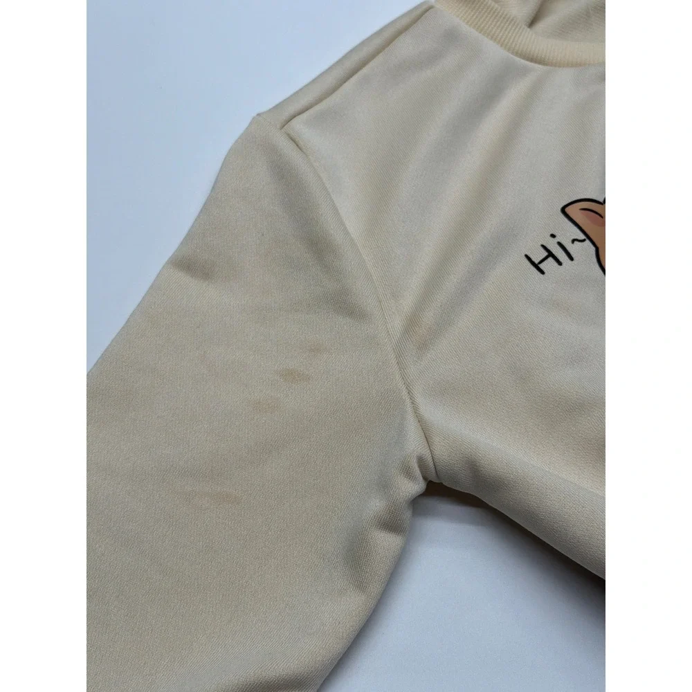 Kids Cream Cartoon Cat Graphic Sweatshirt Long Sleeve Pullover Crewneck 10Y‎